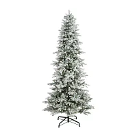 Nearly Natural Slim Flocked Faux 9 1/2 Foot Pre-Lit Spruce Christmas Tree