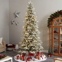 Nearly Natural Slim Flocked Faux 9 1/2 Foot Pre-Lit Spruce Christmas Tree