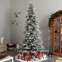 Nearly Natural Slim Flocked Faux 9 1/2 Foot Pre-Lit Spruce Christmas Tree