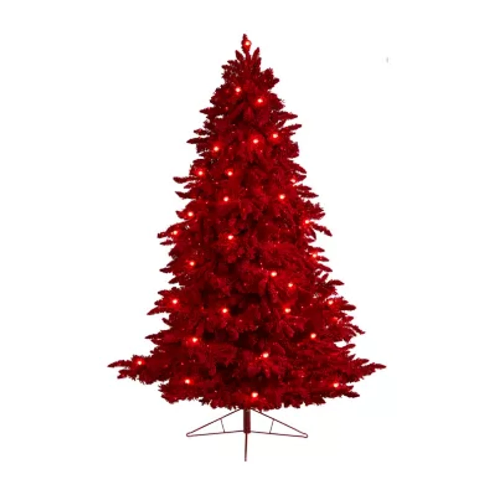 Nearly Natural Fraser Faux Red 8 Foot Pre-Lit Fir Christmas Tree