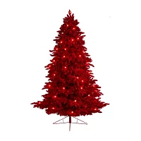 Nearly Natural Fraser Faux Red 8 Foot Pre-Lit Fir Christmas Tree