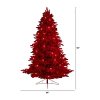 Nearly Natural Fraser Faux Red 8 Foot Pre-Lit Fir Christmas Tree