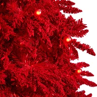 Nearly Natural Fraser Faux Red 8 Foot Pre-Lit Fir Christmas Tree