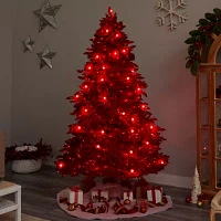 Nearly Natural Fraser Faux Red 8 Foot Pre-Lit Fir Christmas Tree