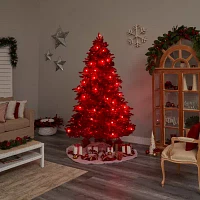 Nearly Natural Fraser Faux Red 8 Foot Pre-Lit Fir Christmas Tree