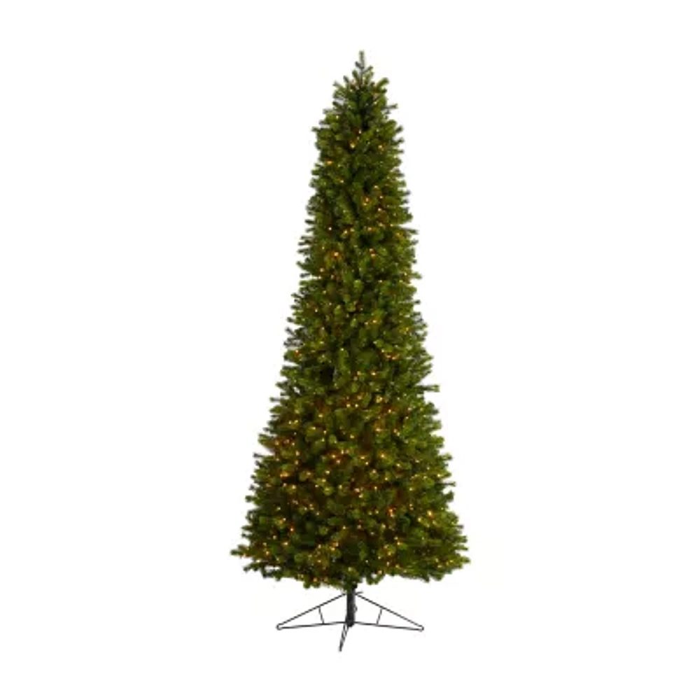 Nearly Natural Slim Faux 9 1/2 Foot Pre-Lit Spruce Christmas Tree