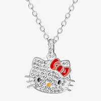 Crystal Pure Silver Over Brass 18 Inch Cable Bow Hello Kitty Pendant Necklace