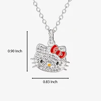 Crystal Pure Silver Over Brass 18 Inch Cable Bow Hello Kitty Pendant Necklace