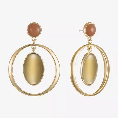 Liz Claiborne Gold Tone Orbital Oval Drop Earrings