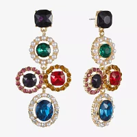 Monet Jewelry Gold Tone Multi Color Glass Round Chandelier Earrings