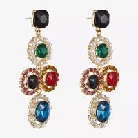 Monet Jewelry Gold Tone Multi Color Glass Round Chandelier Earrings