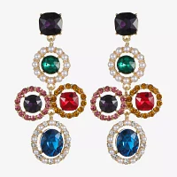 Monet Jewelry Gold Tone Multi Color Glass Round Chandelier Earrings