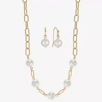 Liz Claiborne Gold Tone Collar Necklace And Drop Earring 2-pc. Simulated Pearl Round Jewelry Set