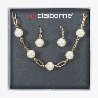 Liz Claiborne Gold Tone Collar Necklace And Drop Earring 2-pc. Simulated Pearl Round Jewelry Set