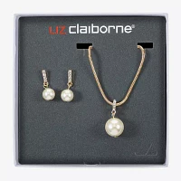 Liz Claiborne Gold Tone Pendant Necklace And Drop Earring 2-pc. Simulated Pearl Round Jewelry Set