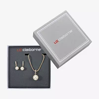 Liz Claiborne Gold Tone Pendant Necklace And Drop Earring 2-pc. Simulated Pearl Round Jewelry Set