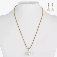 Liz Claiborne Gold Tone Pendant Necklace And Drop Earring 2-pc. Simulated Pearl Round Jewelry Set