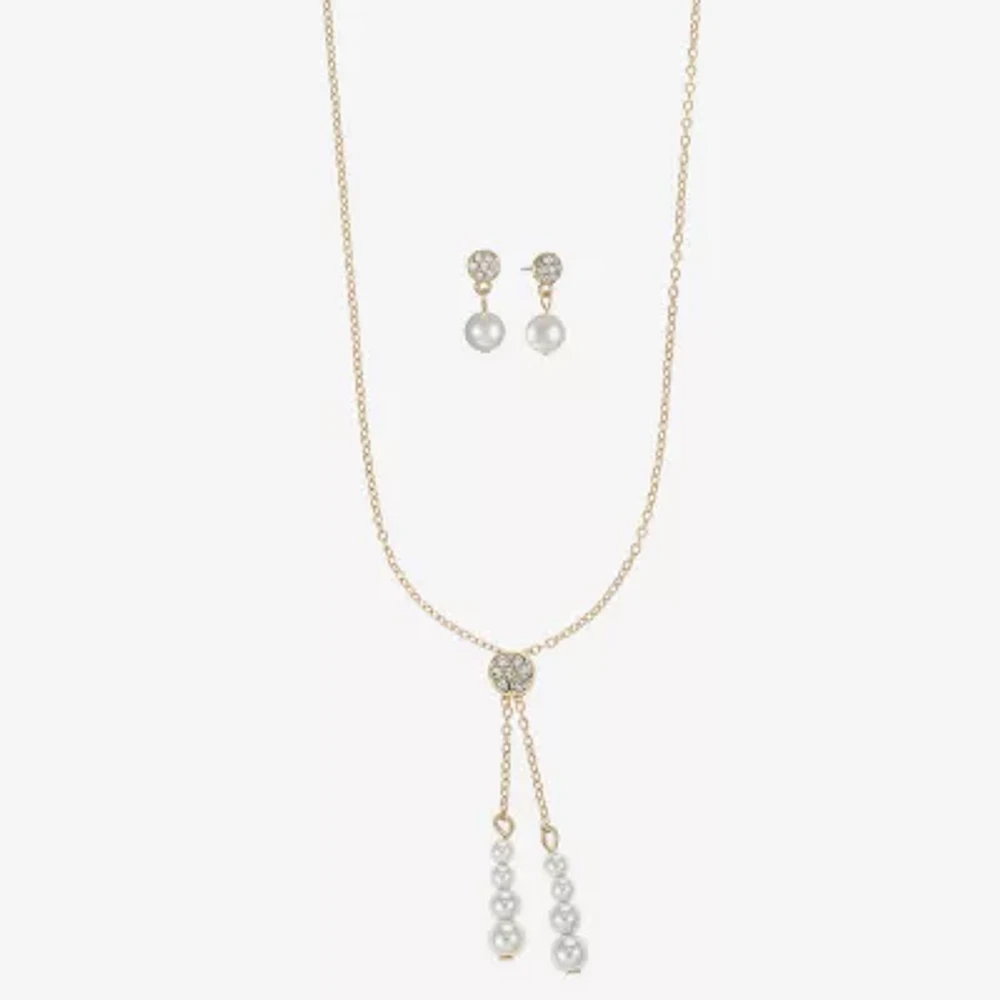 Liz Claiborne Gold Tone Y Necklace And Drop Earring 2-pc. Simulated Pearl Round Jewelry Set