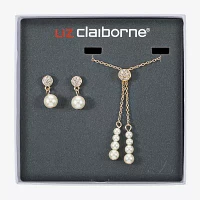 Liz Claiborne Gold Tone Y Necklace And Drop Earring 2-pc. Simulated Pearl Round Jewelry Set