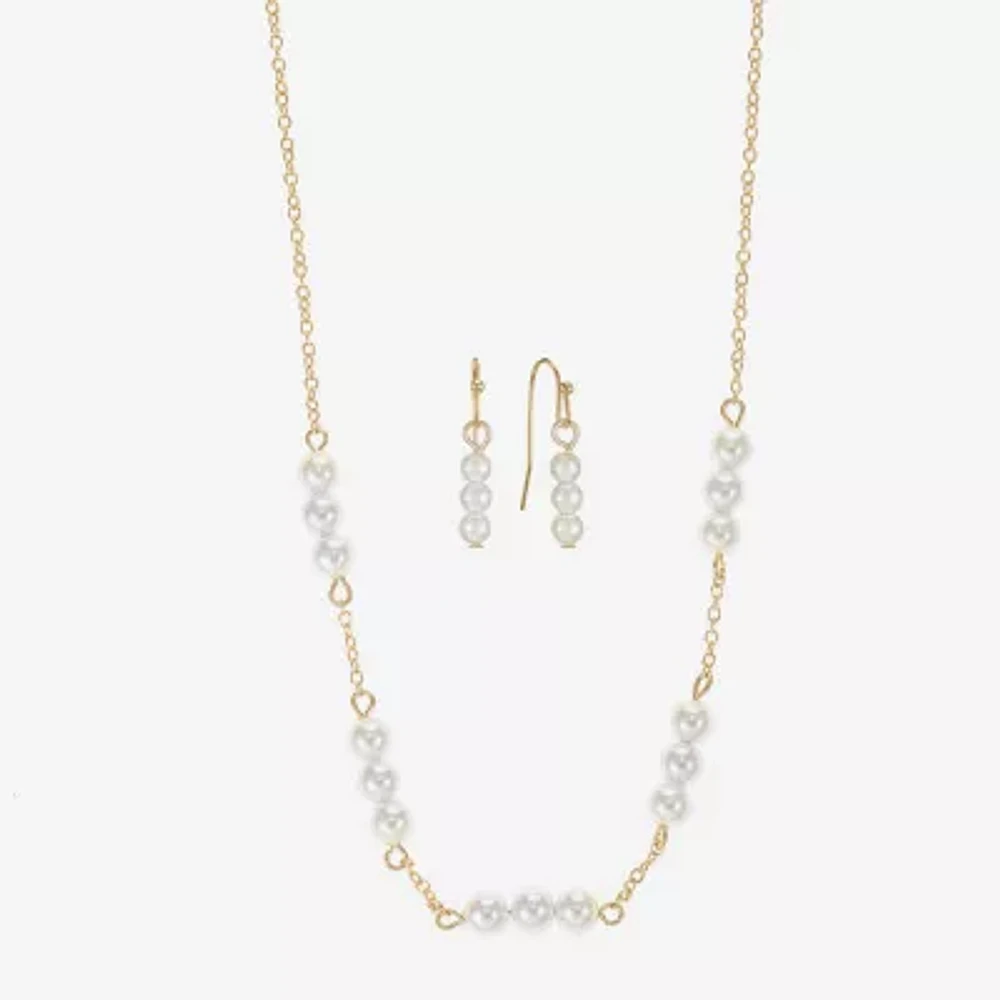 Liz Claiborne Gold Tone Collar Necklace And Drop Earring 2-pc. Simulated Pearl Round Jewelry Set