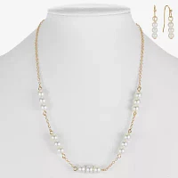 Liz Claiborne Gold Tone Collar Necklace And Drop Earring 2-pc. Simulated Pearl Round Jewelry Set