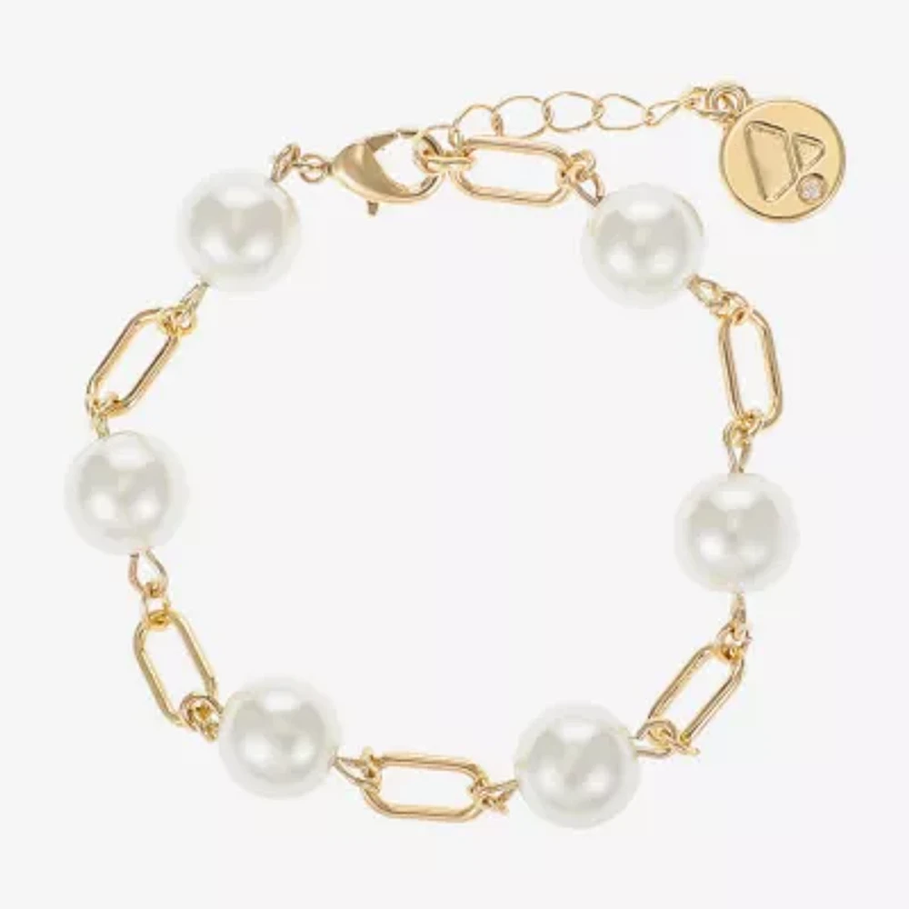 Liz Claiborne Gold Tone Simulated Pearl Paperclip Round Strand Bracelets