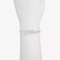 Liz Claiborne Gold Tone Simulated Pearl Round Wrap Bracelet