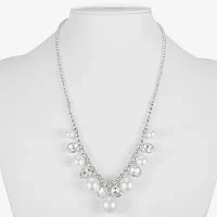 Monet Jewelry Silver Tone Glass Simulated Pearl 17 Inch Collar Necklace