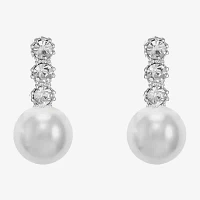 Monet Jewelry Silver Tone Glass Simulated Pearl Drop Earrings