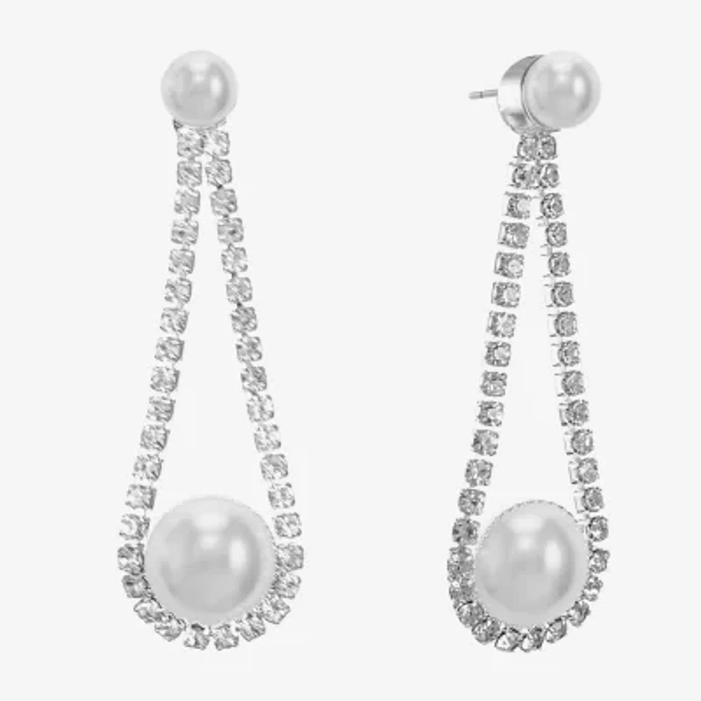 Monet Jewelry Silver Tone Glass Simulated Pearl Drop Earrings