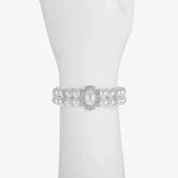 Monet Jewelry Silver Tone Glass Simulated Pearl Stretch Bracelet