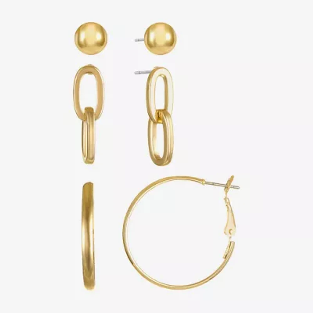 Liz Claiborne Gold Tone; Stud; Drop And Hoop 3 Pair Earring Set