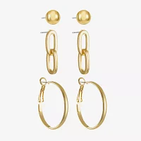 Liz Claiborne Gold Tone; Stud; Drop And Hoop 3 Pair Earring Set