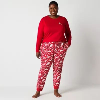 North Pole Trading Co. Womens Plus Crew Neck Long Sleeve 2-pc. Matching Family Pant Pajama Set