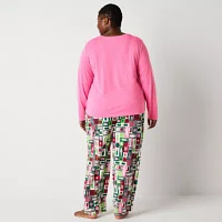 North Pole Trading Co. Womens Plus Microfleece Crew Neck Long Sleeve 2-pc. Matching Family Pant Pajama Set