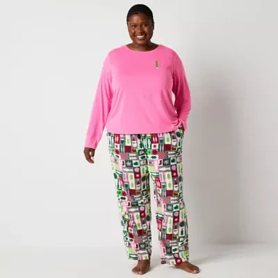 North Pole Trading Co. Womens Plus Microfleece Crew Neck Long Sleeve 2-pc. Matching Family Pant Pajama Set