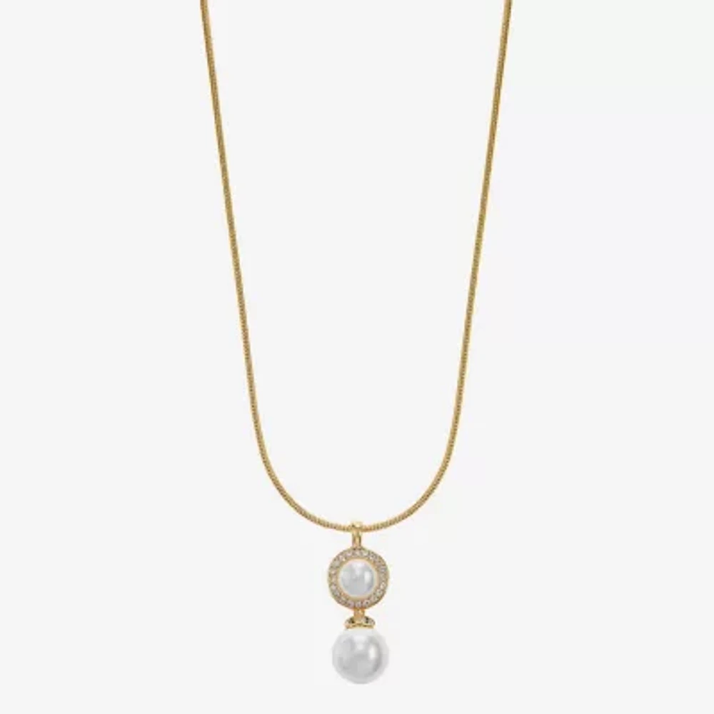 Monet Jewelry Womens Glass Simulated Pearl Zinc Round Pendant Necklaces