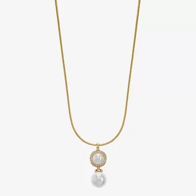 Monet Jewelry Glass Simulated Pearl 17 Inch Snake Round Pendant Necklace