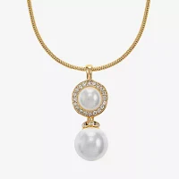 Monet Jewelry Womens Glass Simulated Pearl Zinc Round Pendant Necklaces