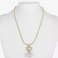 Monet Jewelry Womens Glass Simulated Pearl Zinc Round Pendant Necklaces