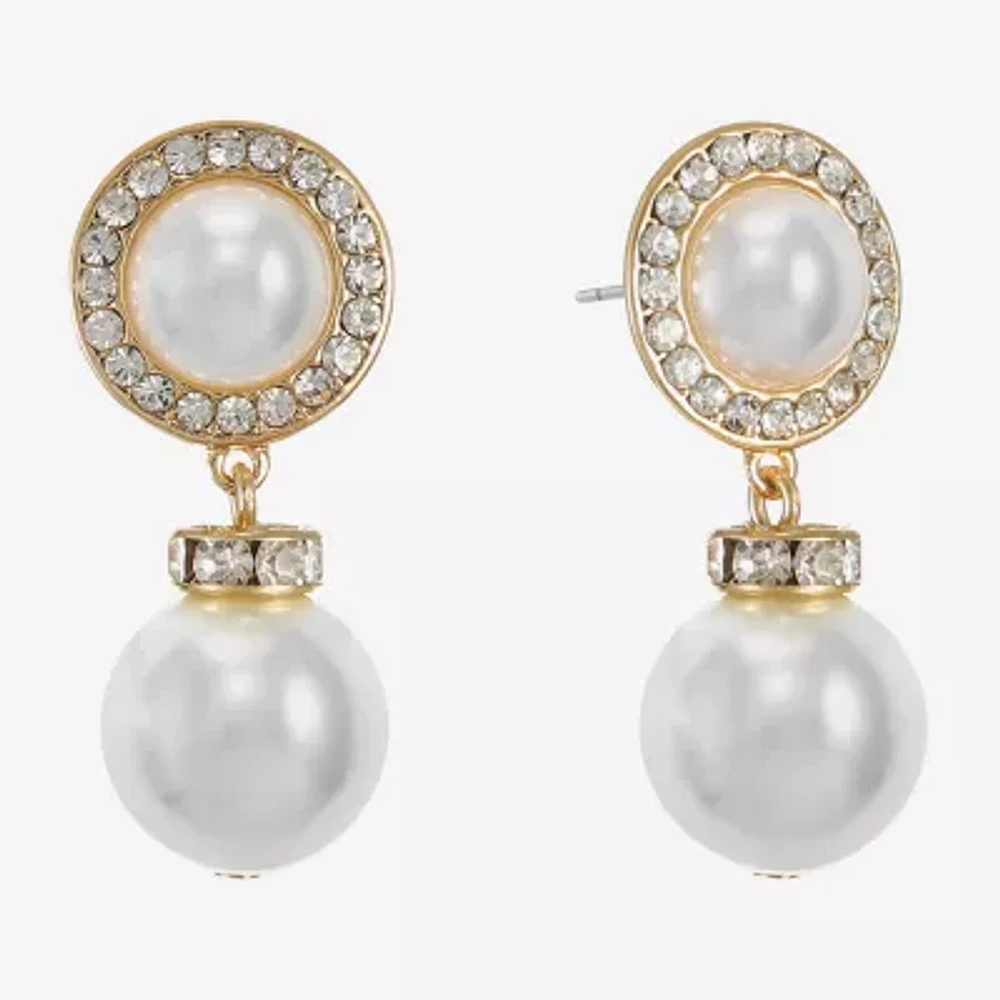 Monet Jewelry Glass Simulated Pearl Round Drop Earrings