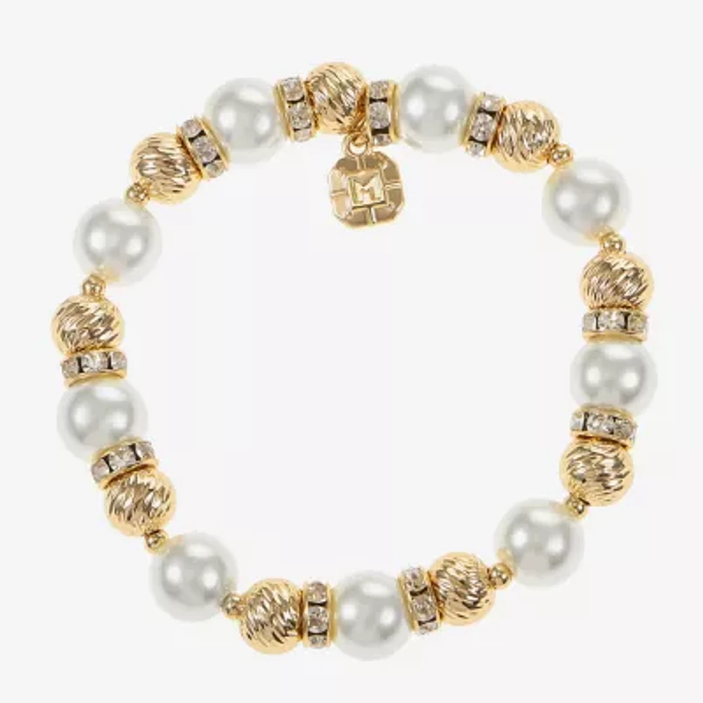 Monet Jewelry Glass Simulated Pearl Round Stretch Bracelet