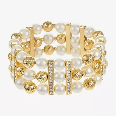 Monet Jewelry Glass Simulated Pearl Round Stretch Bracelet