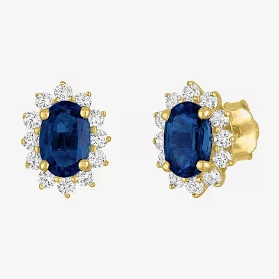 Lab Created Gemstone & 1/4 CT. T.W. Grown Diamond 10K Gold 9.7mm Oval Stud Earrings