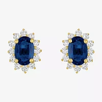 Lab Created Gemstone & 1/4 CT. T.W. Grown Diamond 10K Gold 9.7mm Oval Stud Earrings