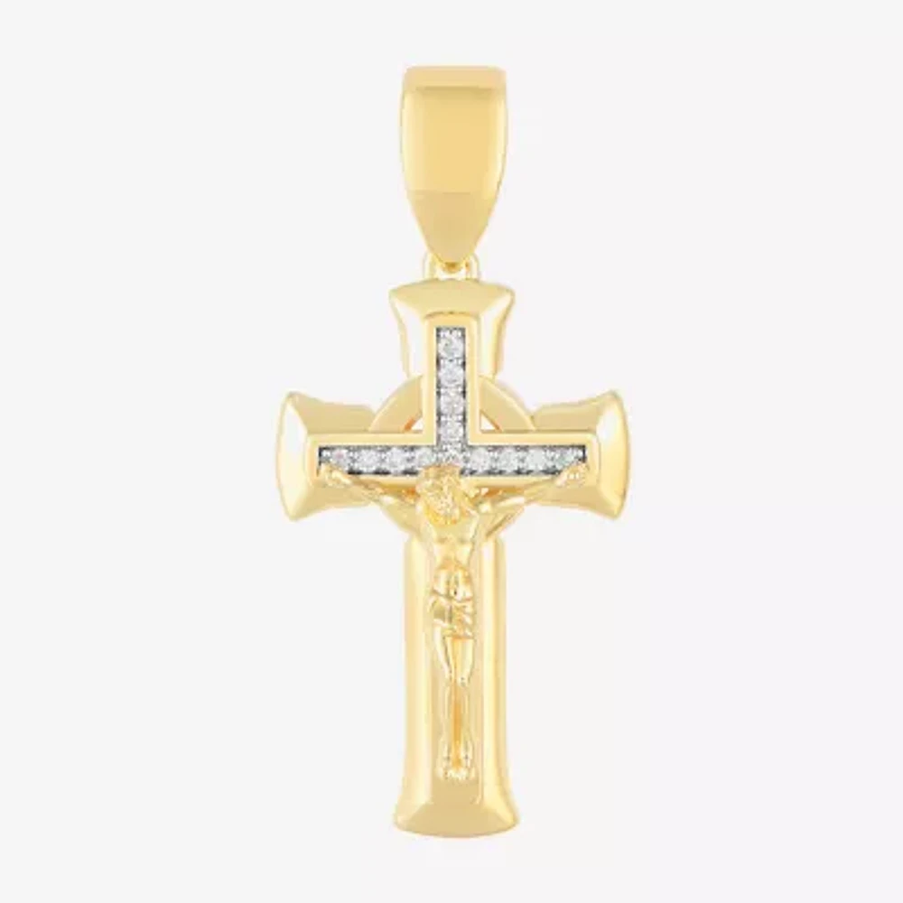 Mens 1/8 CT. T.W. Natural White Diamond Sterling Silver Cross Pendant