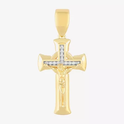 Mens 1/8 CT. T.W. Natural White Diamond Sterling Silver Cross Pendant