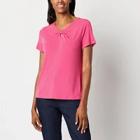 Liz Claiborne Womens Keyhole Neck Short Sleeve Blouse