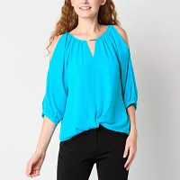 Brannan Womens Round Neck 3/4 Sleeve Blouse