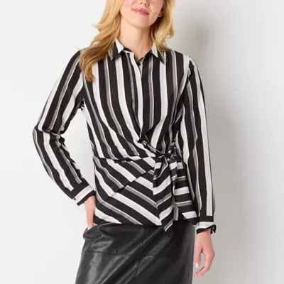 Worthington Womens Long Sleeve Wrap Shirt